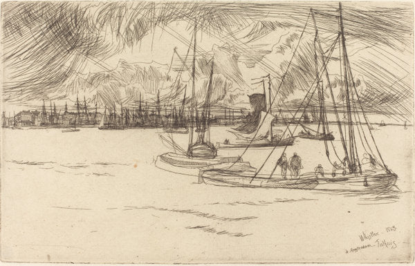 Amsterdam from the Tolhuis by James McNeill Whistler (American, 1834 - 1903), 16X12"(A3)Poster Print
