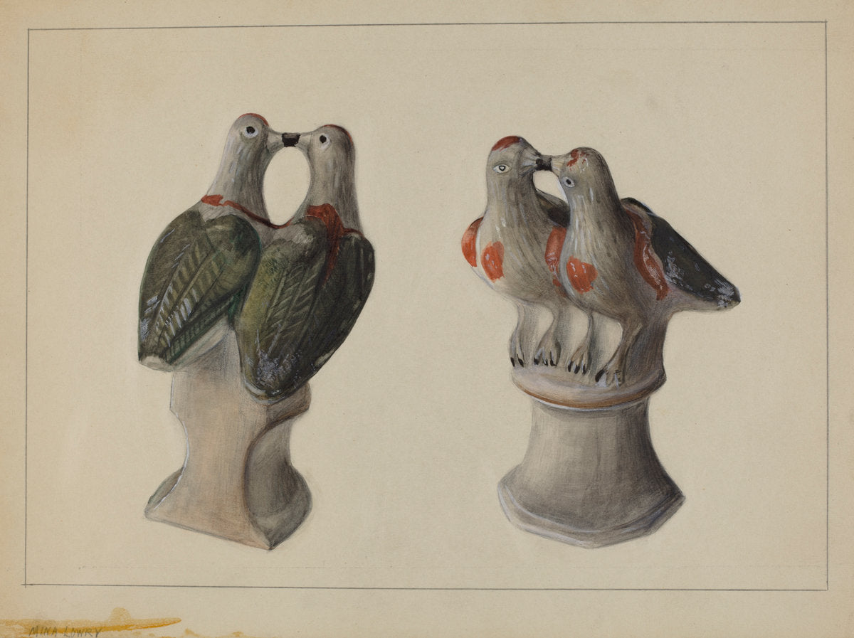Chalkware Lovebirds by Mina Lowry (American, 1894 - 1942), 16X12"(A3)Poster Print