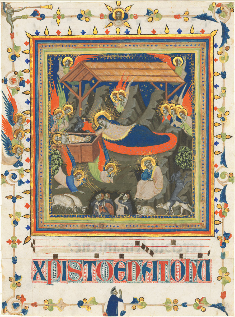 The Nativity with the Annunciation to the Shepherds by Master of the Dominican Effigies (Florentine, active c. 1328 - 1350), 16X12"(A3)Poster Print