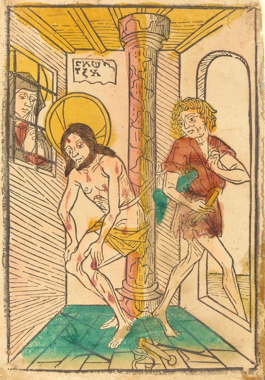 1465/1475 by German 15th Century (The Flagellation in the Presence of Mary), 16X12"(A3)Poster Print