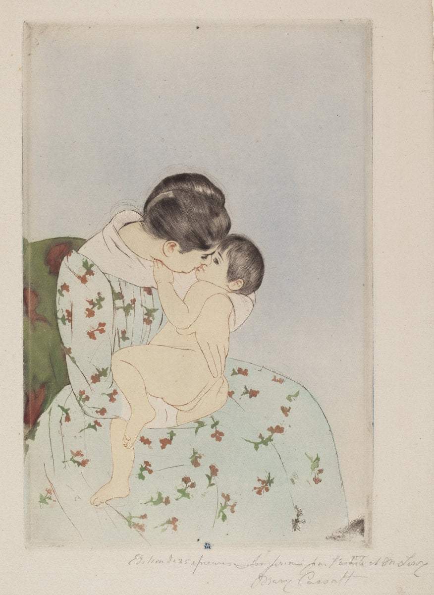 Mother's Kiss by Mary Cassatt (American, 1844 - 1926), 16X12"(A3)Poster Print