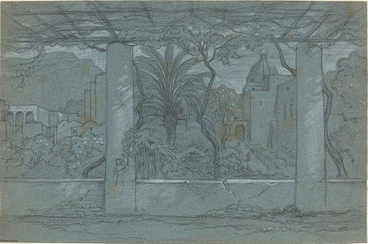 A Terrace and Garden on Capri [recto] by François-Édouard Bertin (French, 1797 - 1871), 16X12"(A3)Poster Print