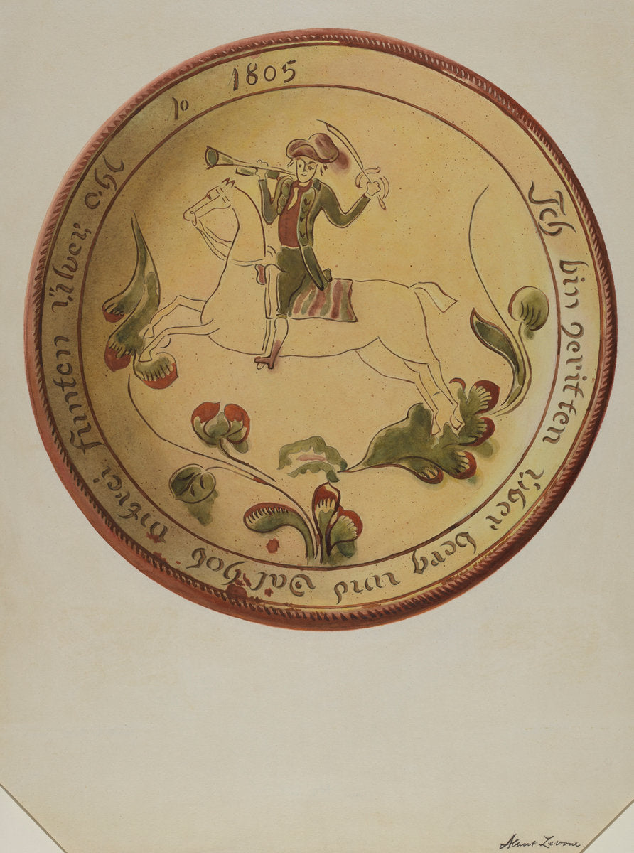 Plate with Soldier on Horseback by Albert Levone (American, active c. 1935), 16X12"(A3)Poster Print