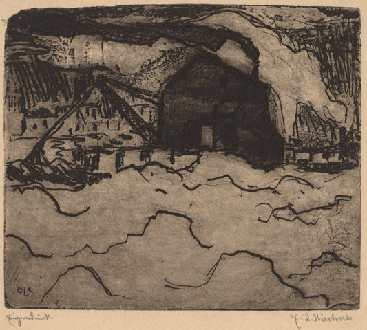 Sand Dredgers on the Elbe by Ernst Ludwig Kirchner (German, 1880 - 1938), 16X12"(A3)Poster Print