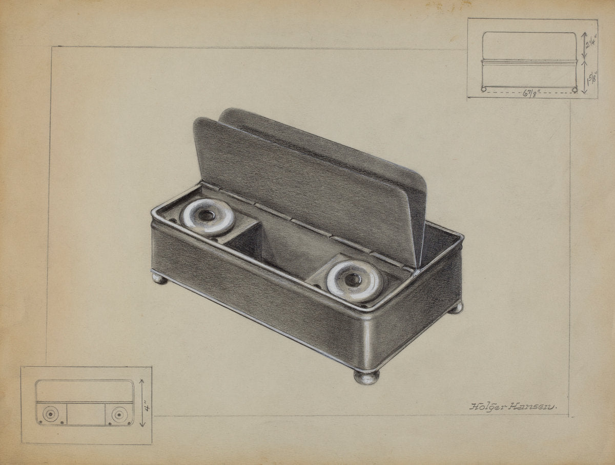 Pewter Inkwell by Salvatore Borrazzo (American, active c. 1935), 16X12"(A3)Poster Print
