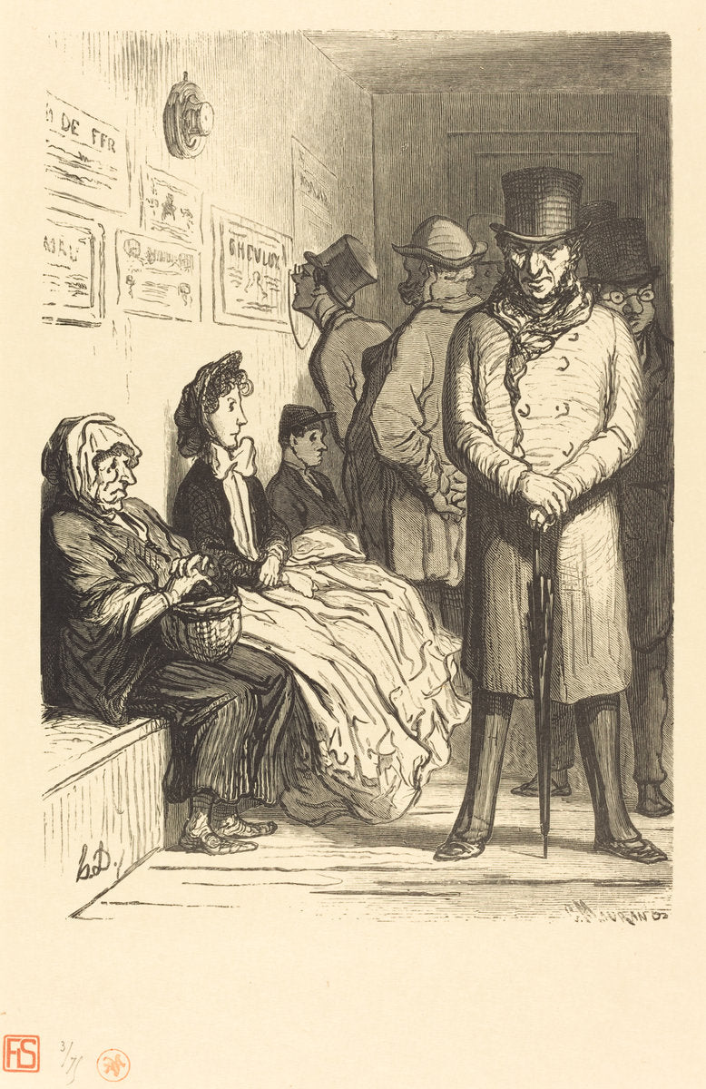 Un Bureau d'attente d'omnibus by Charles Maurand after Honoré Daumier (French, active 1863/1881), 16X12"(A3)Poster Print