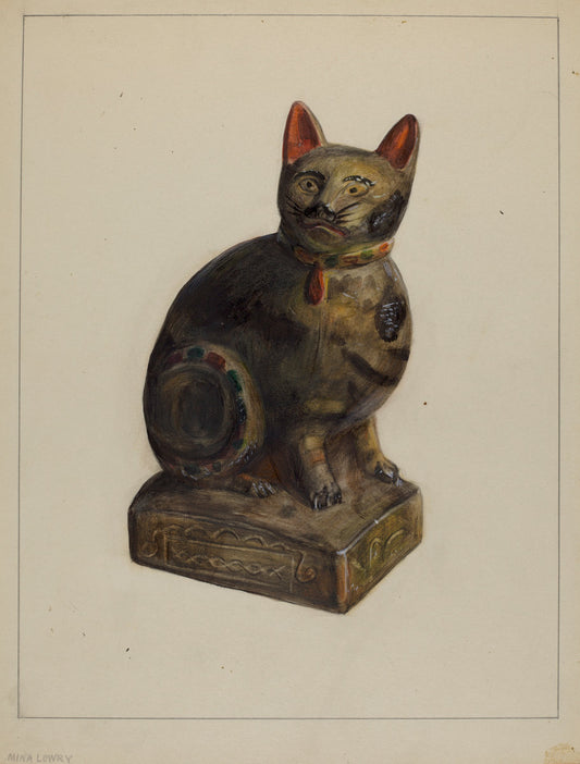 Pa. German Chalkware Cat by Mina Lowry (American, 1894 - 1942), 16X12"(A3)Poster Print