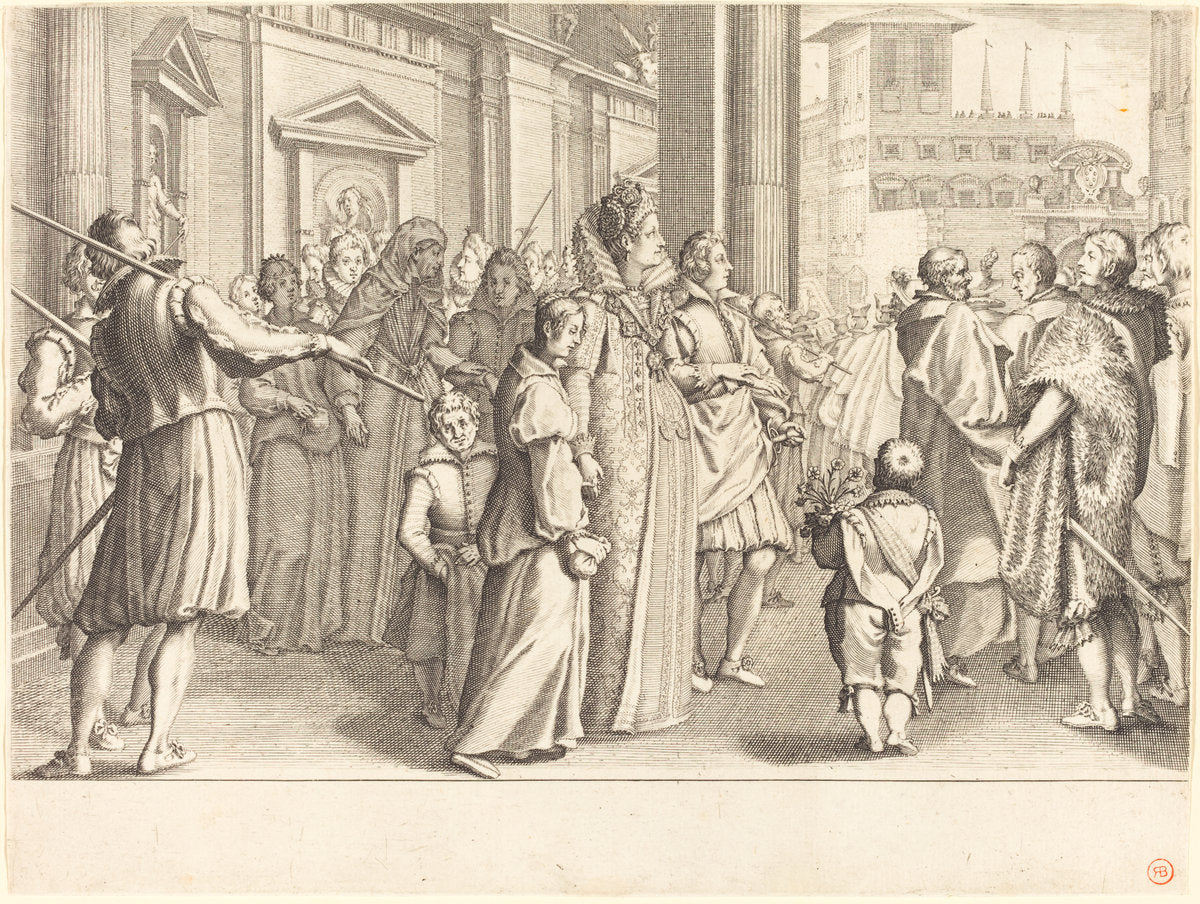 Grand Duchess at the Procession of the Young Girls by Jacques Callot (French, 1592 - 1635), 16X12"(A3)Poster Print