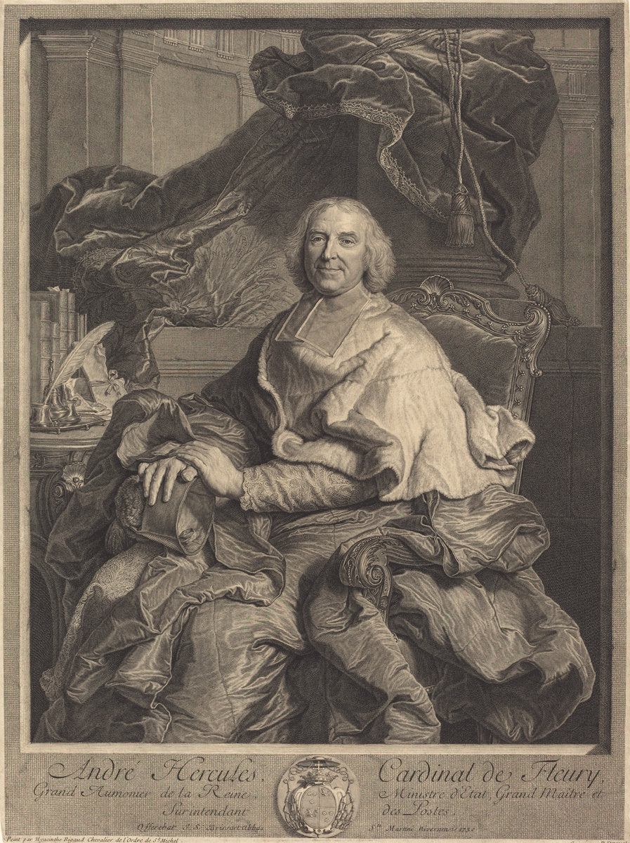 André Hercules, Cardinal de Fleury by Pierre Drevet after Hyacinthe Rigaud (French, 1663 - 1738), 16X12"(A3)Poster Print