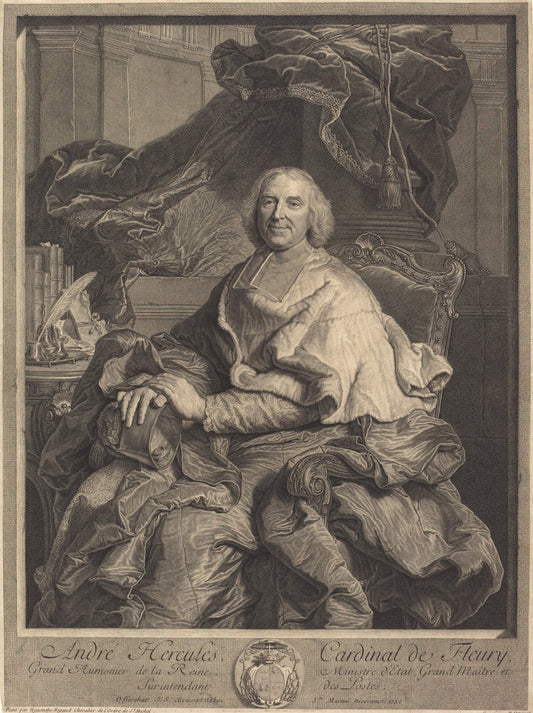 André Hercules, Cardinal de Fleury by Pierre Drevet after Hyacinthe Rigaud (French, 1663 - 1738), 16X12"(A3)Poster Print