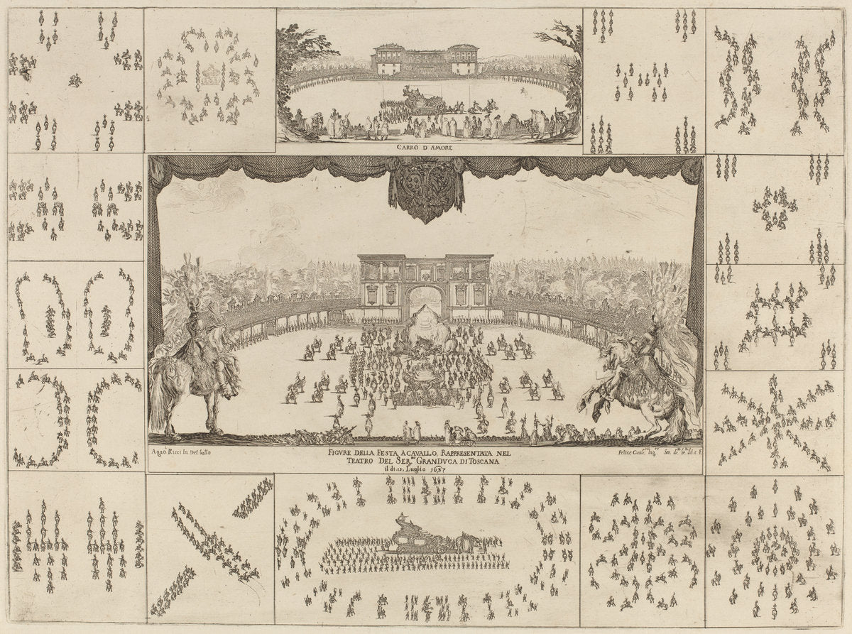 Tournament Executed in Florence for the Marriage of Grand Duke Ferdinand I by Stefano Della Bella (Italian, 1610 - 1664), 16X12"(A3)Poster Print