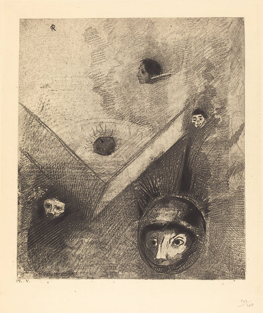 Sur le fond de nos nuits dieu de son doigt savant dessine un cauchemar multiforme et sans treve (On backdrop of our nights God with His knowing finger traces a multiform implacable nightmare) by Odilon Redon (French, 1840 - 1916), 16X12"(A3)Poster Print