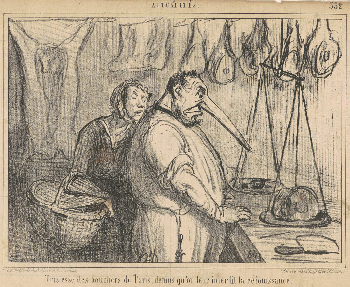 Tristesse des bouchers de Paris ... by Honoré Daumier (French, 1808 - 1879), 16X12"(A3)Poster Print