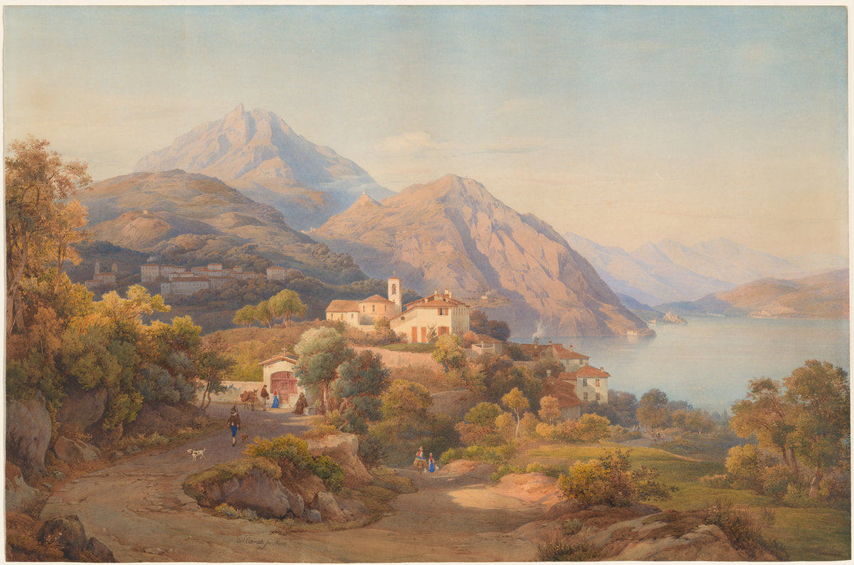 A Summer Evening at the Lago Maggiore by Salomon Corrodi (Swiss, 1810 - 1892), 16X12"(A3)Poster Print