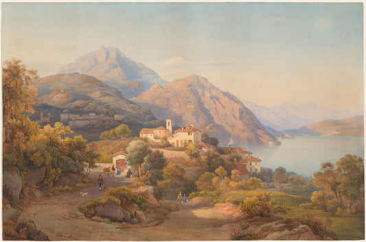 A Summer Evening at the Lago Maggiore by Salomon Corrodi (Swiss, 1810 - 1892), 16X12"(A3)Poster Print