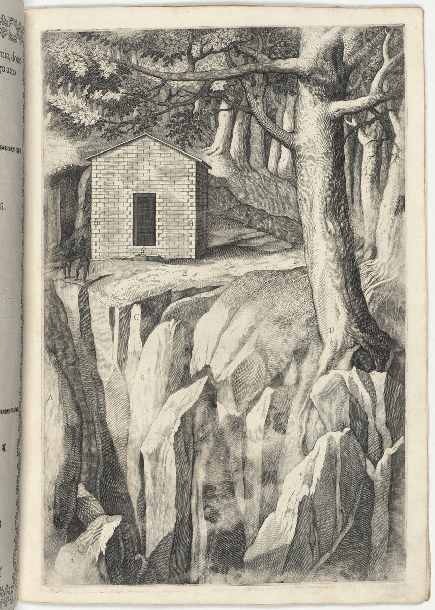 Monastic Cell of the Blessed John of La Verna (Cella del beato Giovanni della Verna) [plate T] by Jacopo Ligozzi (artist), Anonymous engraver possibly Domenico Falcini, Lino Moroni (author) (Italian, 1547 - 1627), 16X12"(A3)Poster Print