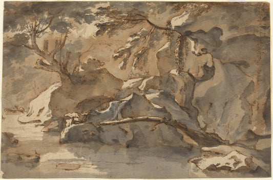Landscape (after Paul Bril) by Herman van Swanevelt (Dutch, c. 1600 - 1655), 16X12"(A3)Poster Print