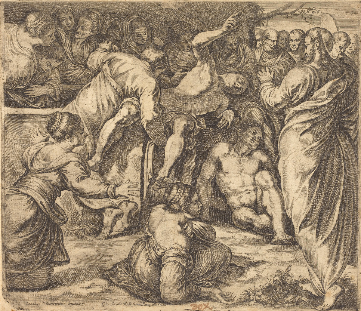 The Raising of Lazarus by Guglielmo Cortese after Tintoretto (Italian, born France, 1628 - 1679), 16X12"(A3)Poster Print