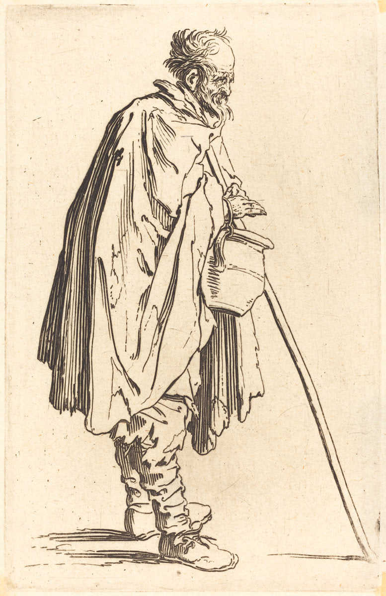 Beggar with Pot by Jacques Callot (French, 1592 - 1635), 16X12"(A3)Poster Print