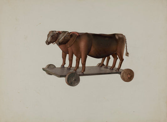Toy Yoke of Oxen by Joseph Goldberg (American, active c. 1935), 16X12"(A3)Poster Print