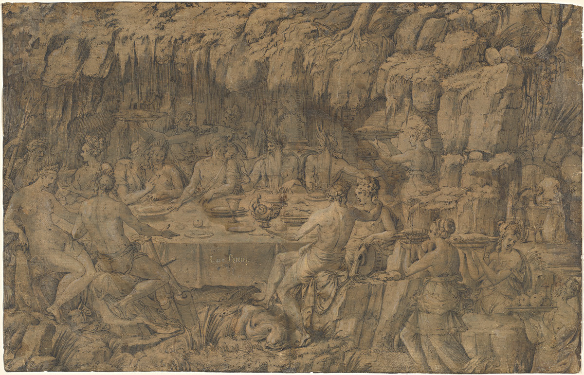 The Banquet of Acheloüs by Luca Penni (Italian, 1500/1504 - 1556), 16X12"(A3)Poster Print