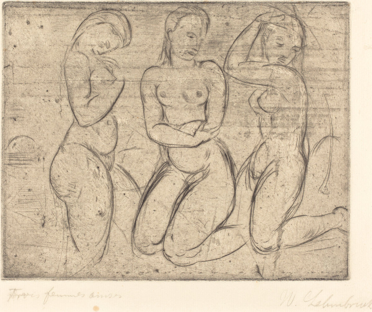 Three Kneeling Women (Drei Frauen knied) by Wilhelm Lehmbruck (German, 1881 - 1919), 16X12"(A3)Poster Print