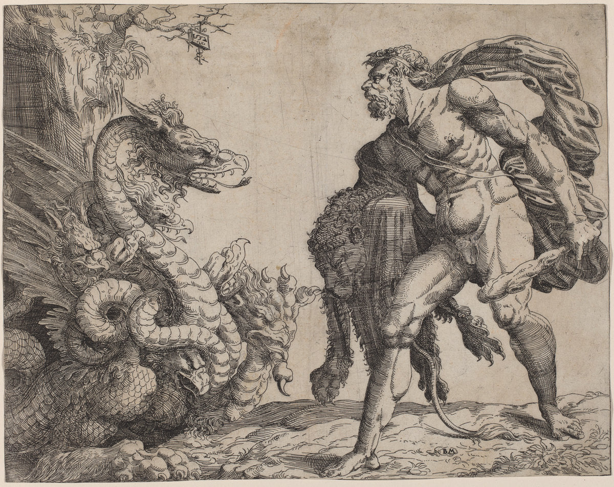 Hercules and the Hydra by Battista Angolo del Moro (Italian, c. 1515 - 1573), 16X12"(A3)Poster Print