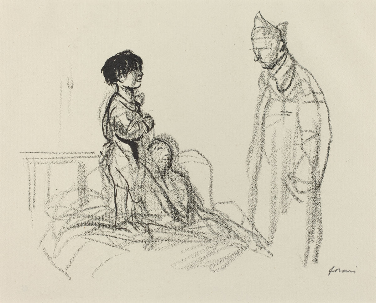 Mother and Child Visited by Soldier in Hospital by Jean-Louis Forain (French, 1852 - 1931), 16X12"(A3)Poster Print