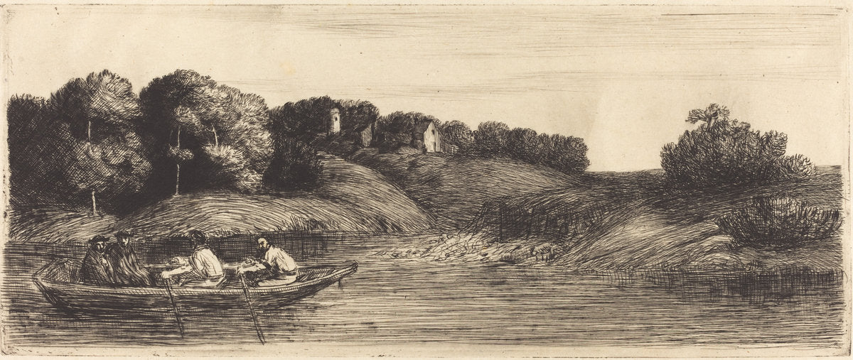 Landscape with Boat, 1st plate  (Le paysage au bateau) by Alphonse Legros (French, 1837 - 1911), 16X12"(A3)Poster Print