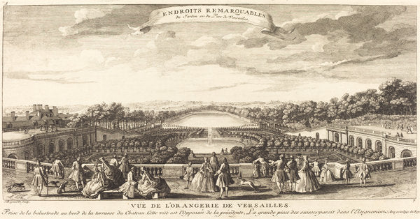 Vue de l'Orangerie de Versailles by Jean-Baptiste Rigaud (French, active 1752/1761), 16X12"(A3)Poster Print