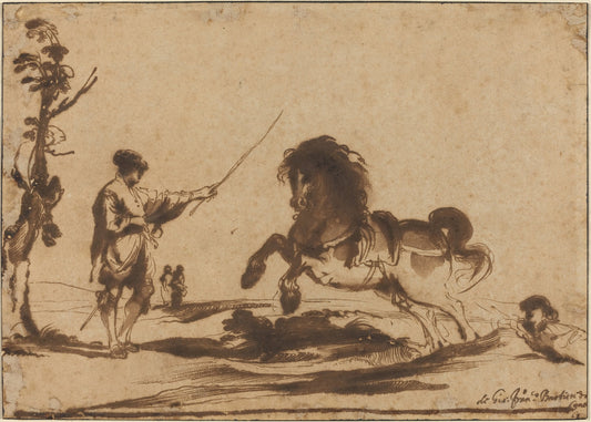 Landscape with the Taming of a Horse by Giovanni Francesco Barbieri, called Guercino (Bolognese, 1591 - 1666), 16X12"(A3)Poster Print