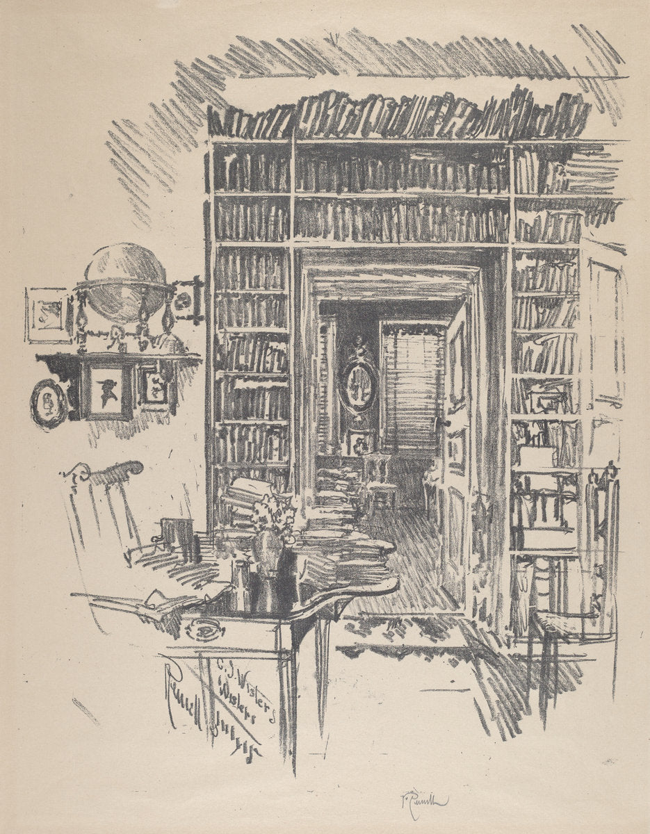Book-Room at Dr. Wister's by Joseph Pennell (American, 1857 - 1926), 16X12"(A3)Poster Print