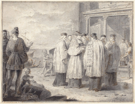 A Venetian Scene by Pietro Antonio Novelli (Italian, 1729 - 1804), 16X12"(A3)Poster Print