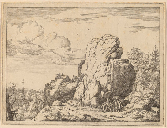 Two Men Seated at the Foot of a High Rock by Allart van Everdingen (Dutch, 1621 - 1675), 16X12"(A3)Poster Print
