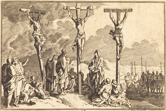engraving by after Sébastien Le Clerc I (The Virgin, Saint John, and Mary Magdalene at the Foot of the Cross), 16X12"(A3)Poster Print