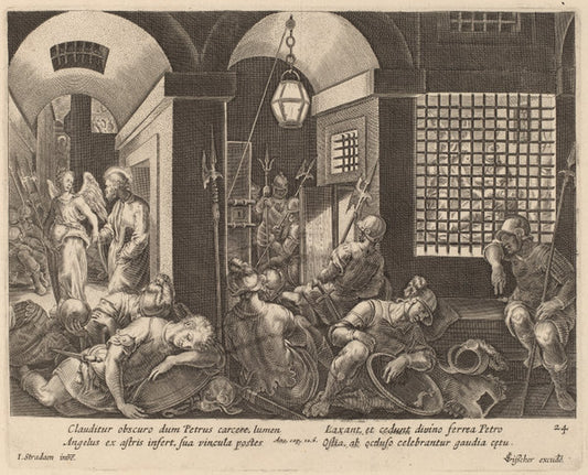 Saint Peter Delivered from Prison by an Angel by Philip Galle after Jan van der Straet (Flemish, 1537 - 1612), 16X12"(A3)Poster Print