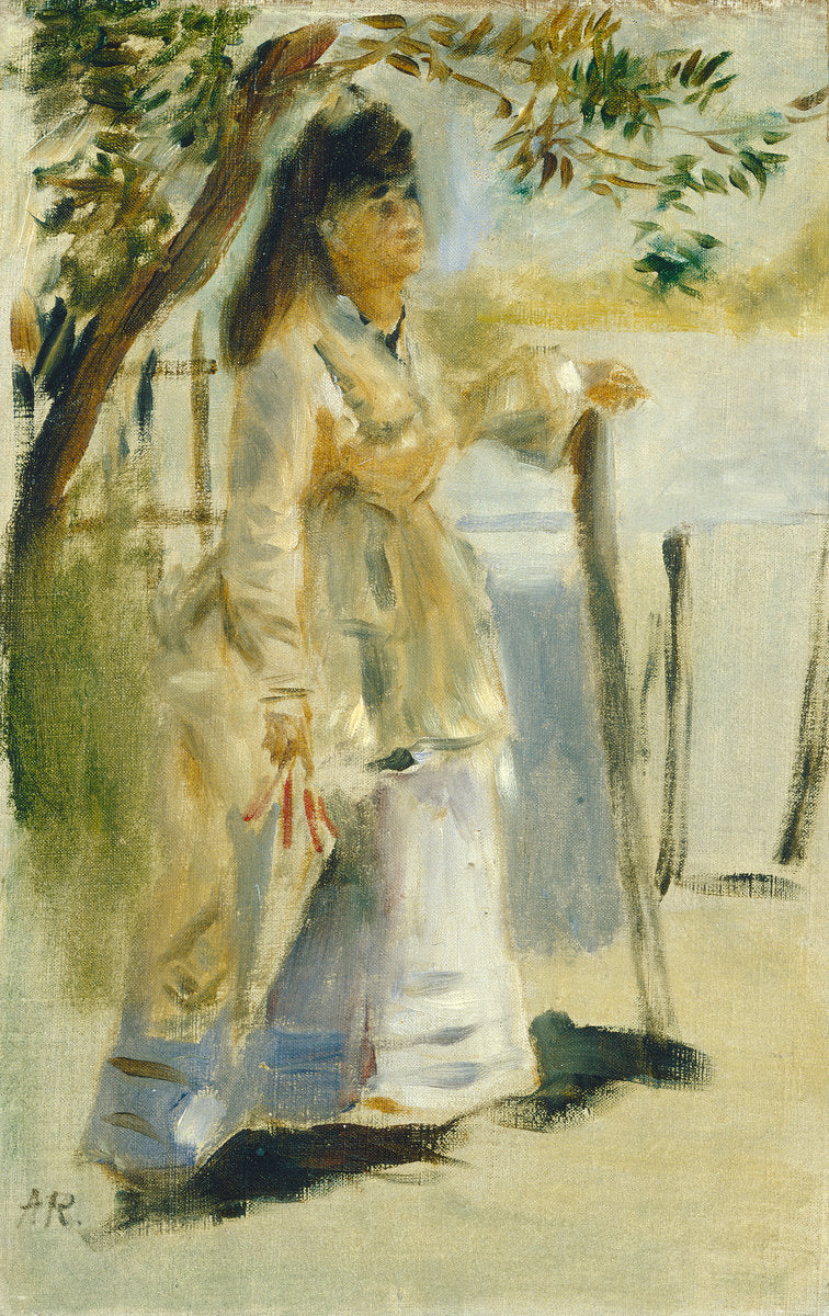 Woman by a Fence by Auguste Renoir (French, 1841 - 1919), 16X12"(A3)Poster Print