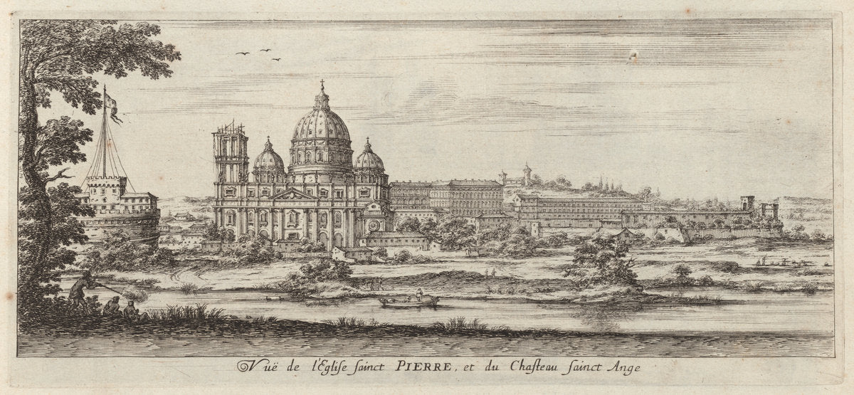 Vuë de l'Eglise sainct Pierre, et du Chasteau Sainct Ange by Israël Silvestre (French, 1621 - 1691), 16X12"(A3)Poster Print