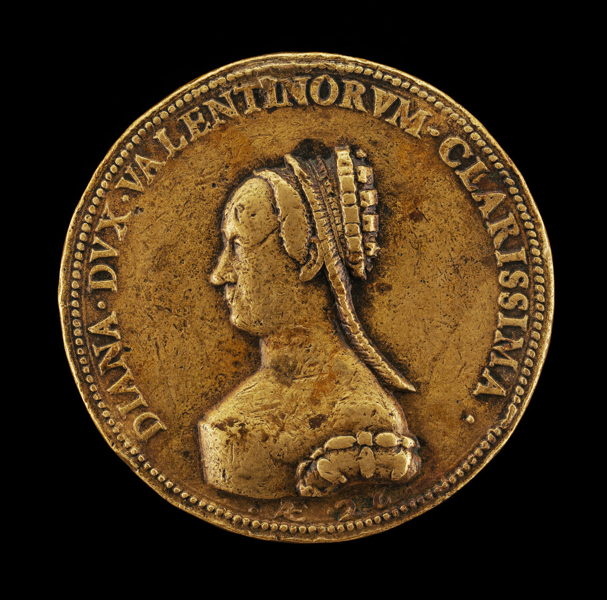 c. 1525 by French 16th Century (Diane de Poitiers, 1499-1566, Wife of Louis de Breze, Duchess of Valentinois 1548 [obverse]), 16X12"(A3)Poster Print