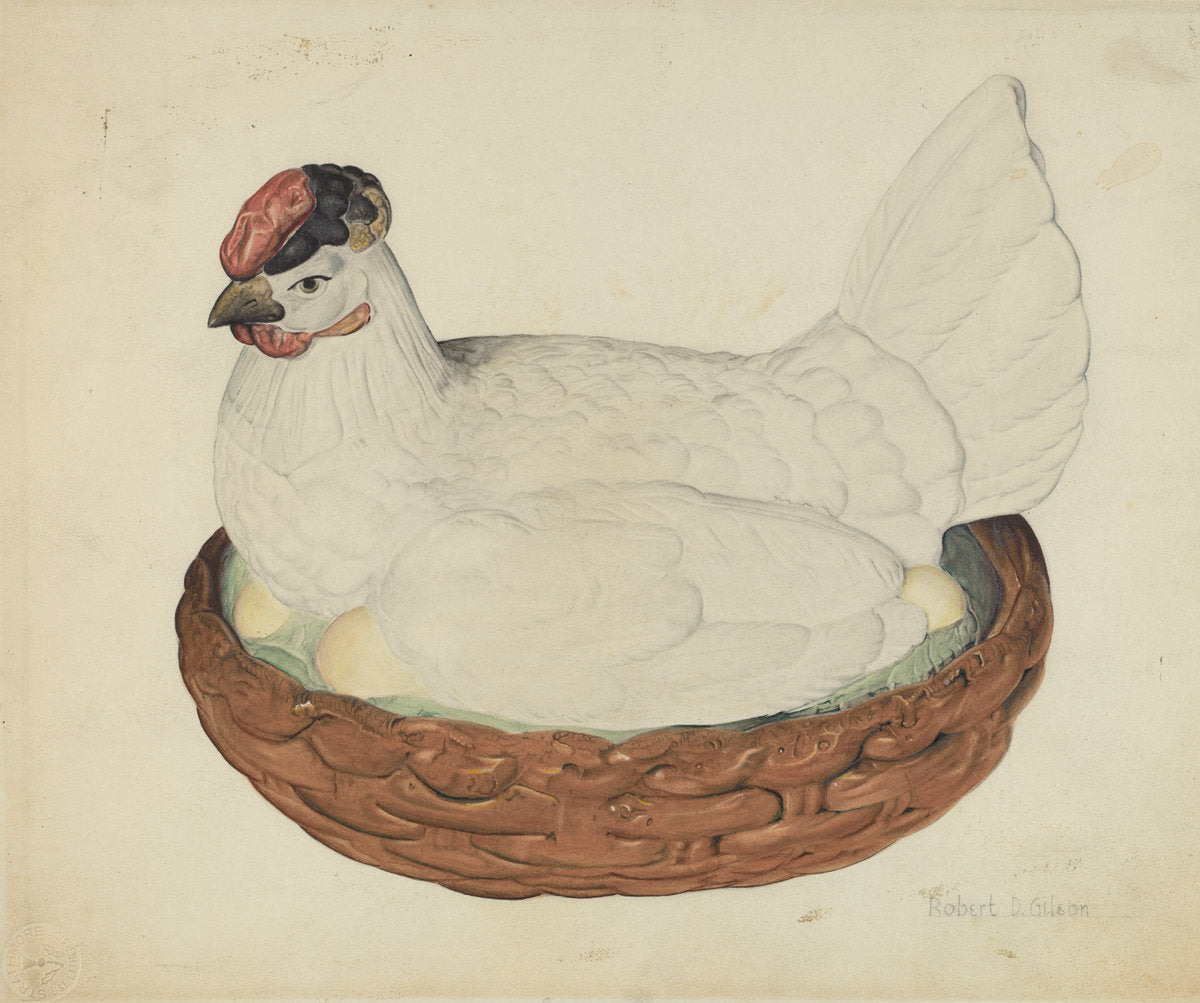 Hen on Nest by Robert Gilson (American, active c. 1935), 16X12"(A3)Poster Print