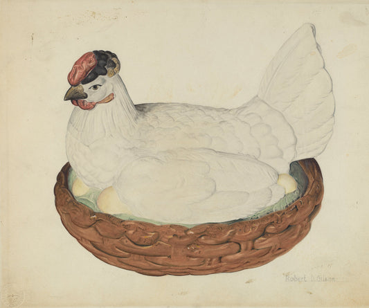 Hen on Nest by Robert Gilson (American, active c. 1935), 16X12"(A3)Poster Print