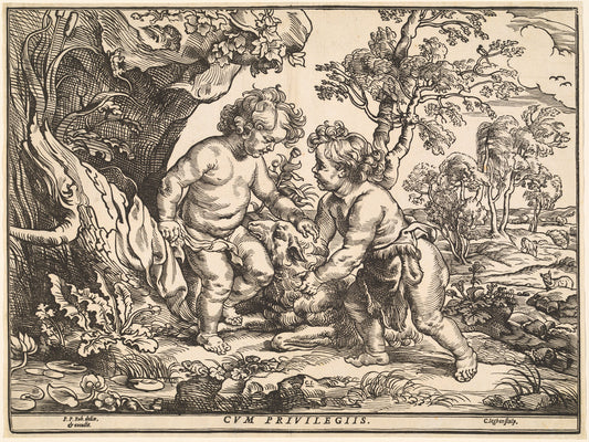 The Infant Christ and Saint John Playing with the Lamb by Christoffel Jegher after Sir Peter Paul Rubens (Flemish, 1596 - 1652/1653), 16X12"(A3)Poster Print