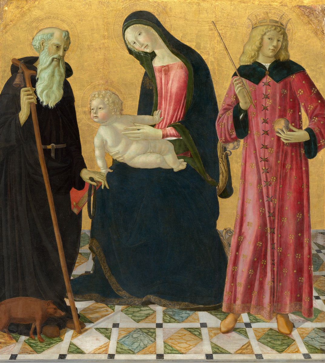Madonna and Child with Saint Anthony Abbot and Saint Sigismund by Neroccio de' Landi (Sienese, 1447 - 1500), 16X12"(A3)Poster Print