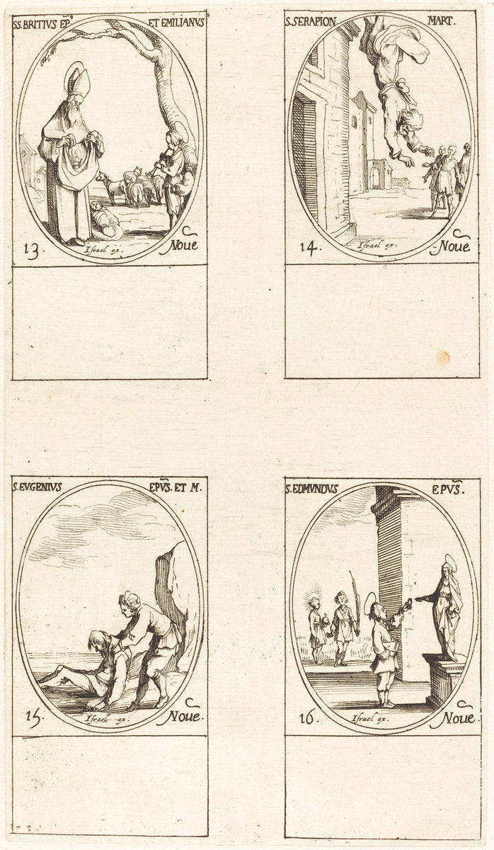St. Brice; St. Serapion; St. Eugenius; St. Edmund by Jacques Callot (French, 1592 - 1635), 16X12"(A3)Poster Print