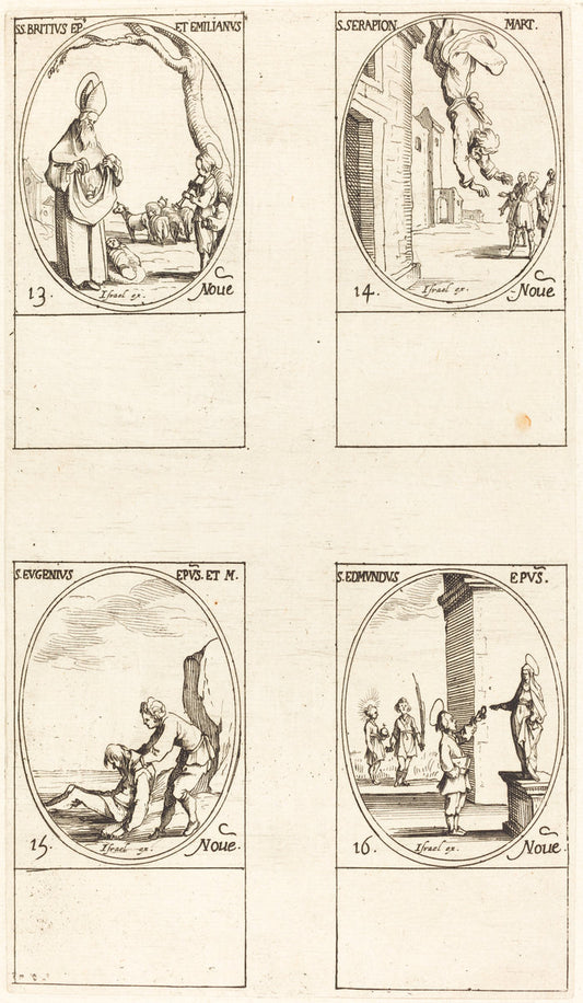 St. Brice; St. Serapion; St. Eugenius; St. Edmund by Jacques Callot (French, 1592 - 1635), 16X12"(A3)Poster Print