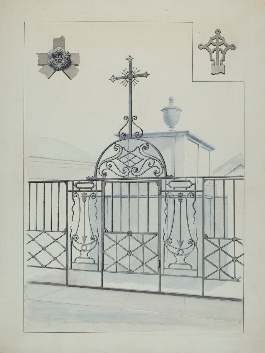 Iron Gate and Fence by Lucien Verbeke (American, active c. 1935), 16X12"(A3)Poster Print