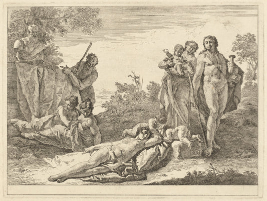 Nine Figures around a Herm of Pan by Francesco Fontebasso (Venetian, 1709 - 1769), 16X12"(A3)Poster Print