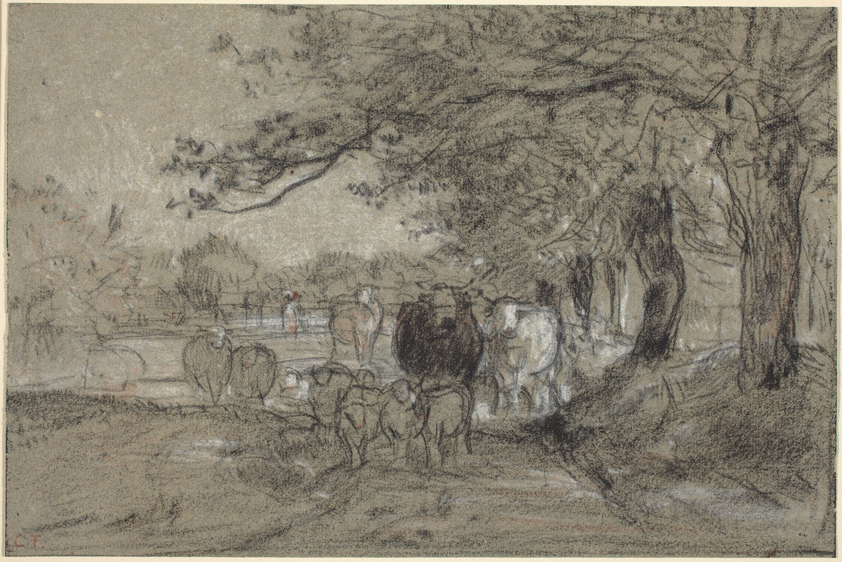 Cows Under Trees by Constant Troyon (French, 1810 - 1865), 16X12"(A3)Poster Print