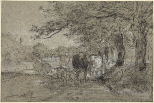 Cows Under Trees by Constant Troyon (French, 1810 - 1865), 16X12"(A3)Poster Print