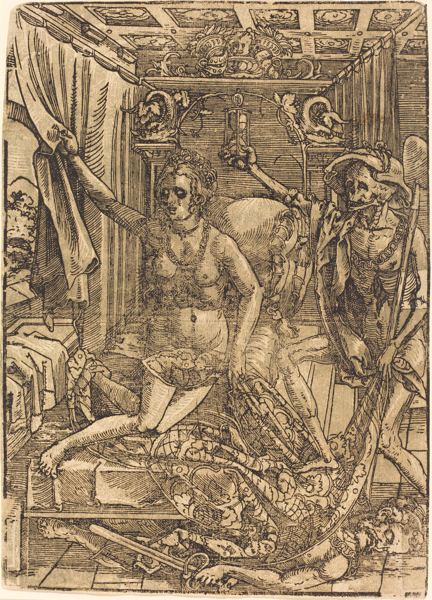 chiaroscuro woodcut by after Hans Sebald Beham (Death and the Courtesan), 16X12"(A3)Poster Print